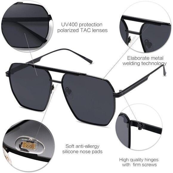 ?Sojos Retro Square Polarized Women Black Vintage Shade Metal Sunglasses